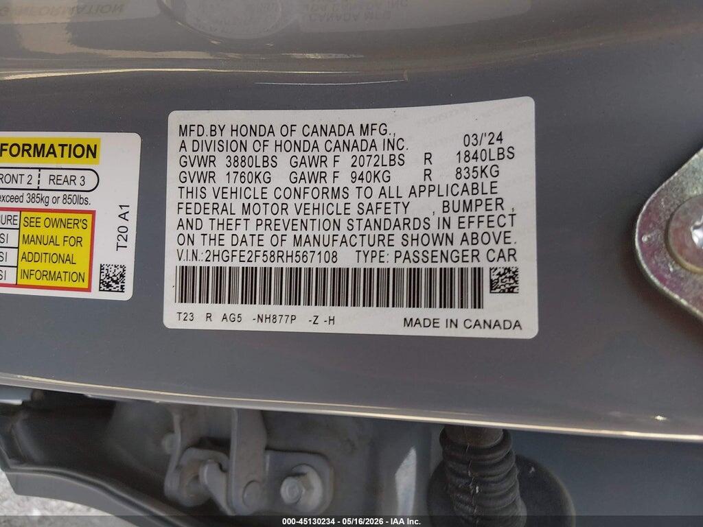 2HGFE2F58RH567108 2024 HONDA CIVIC photo no. 9