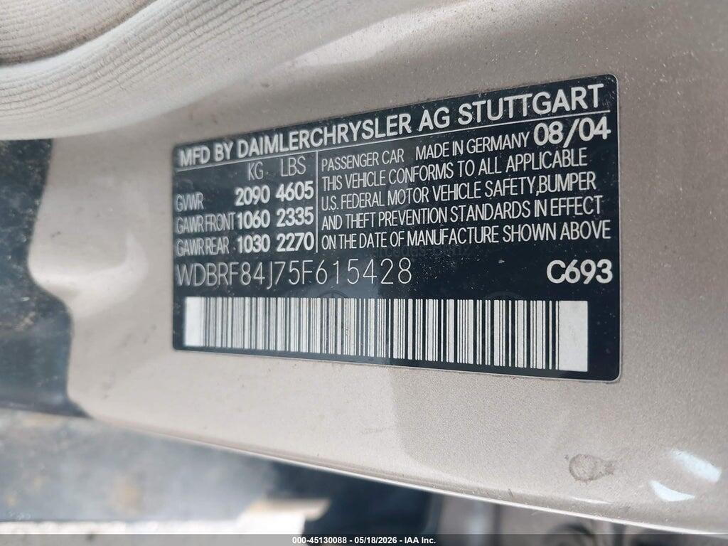 WDBRF84J75F615428 2005 MERCEDES-BENZ C 320 photo no. 9