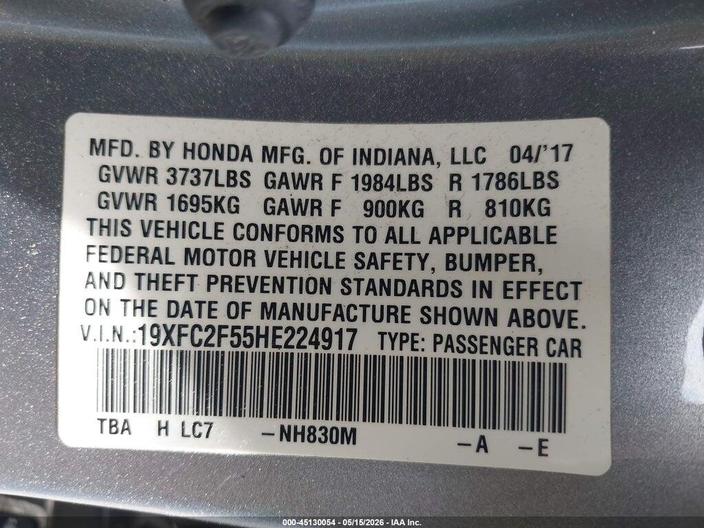 19XFC2F55HE224917 2017 HONDA CIVIC photo no. 9