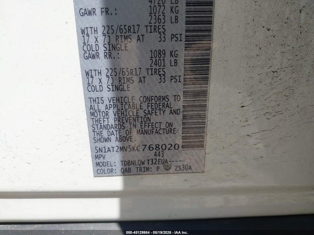 5N1AT2MV5KC768020 2019 NISSAN ROGUE photo no. 9