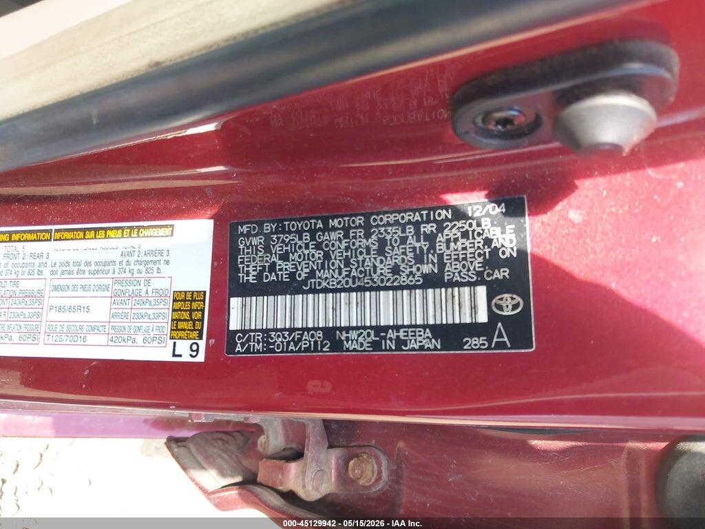 JTDKB20U453022865 2005 TOYOTA PRIUS photo no. 9