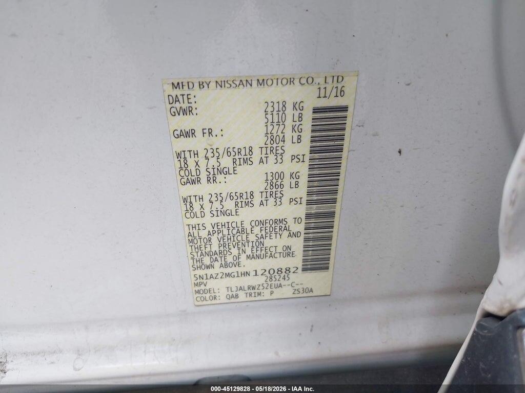 5N1AZ2MG1HN120882 2017 NISSAN MURANO photo no. 9