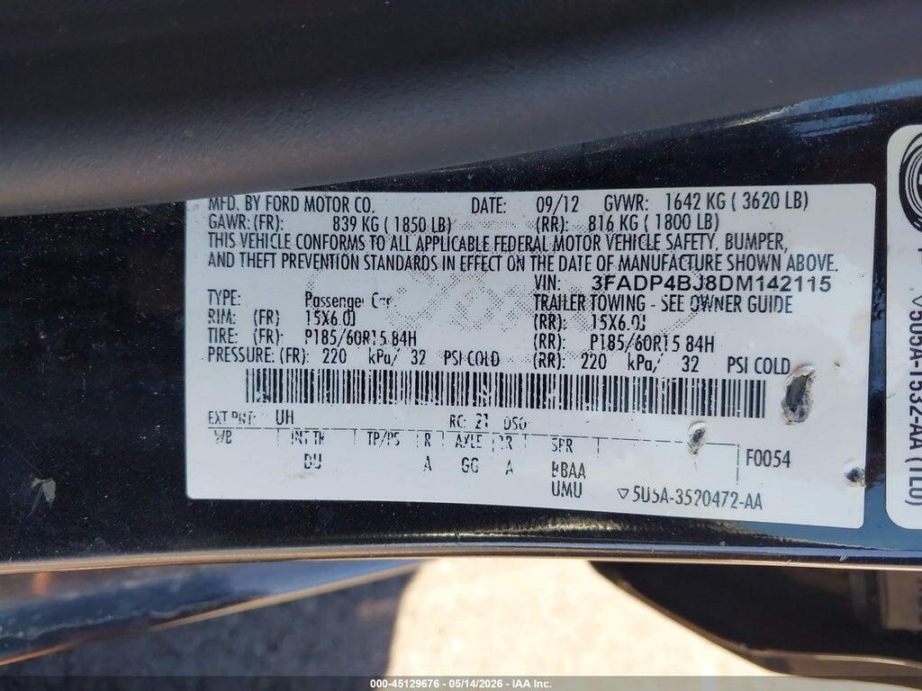 3FADP4BJ8DM142115 2013 FORD FIESTA photo no. 9