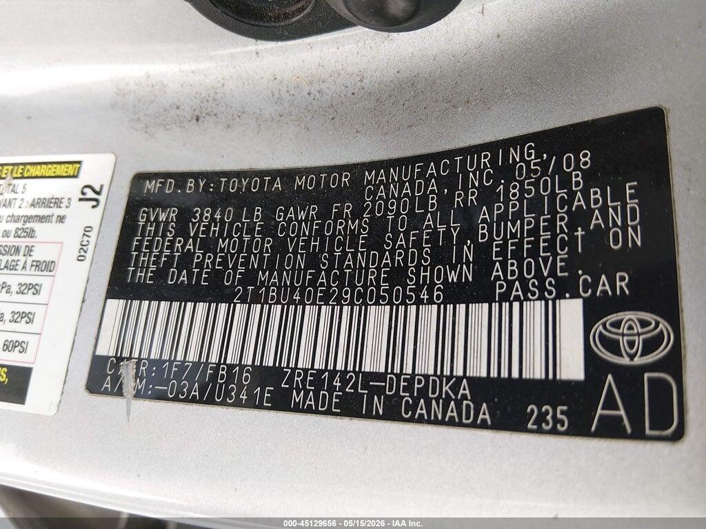2T1BU40E29C050546 2009 TOYOTA COROLLA photo no. 9