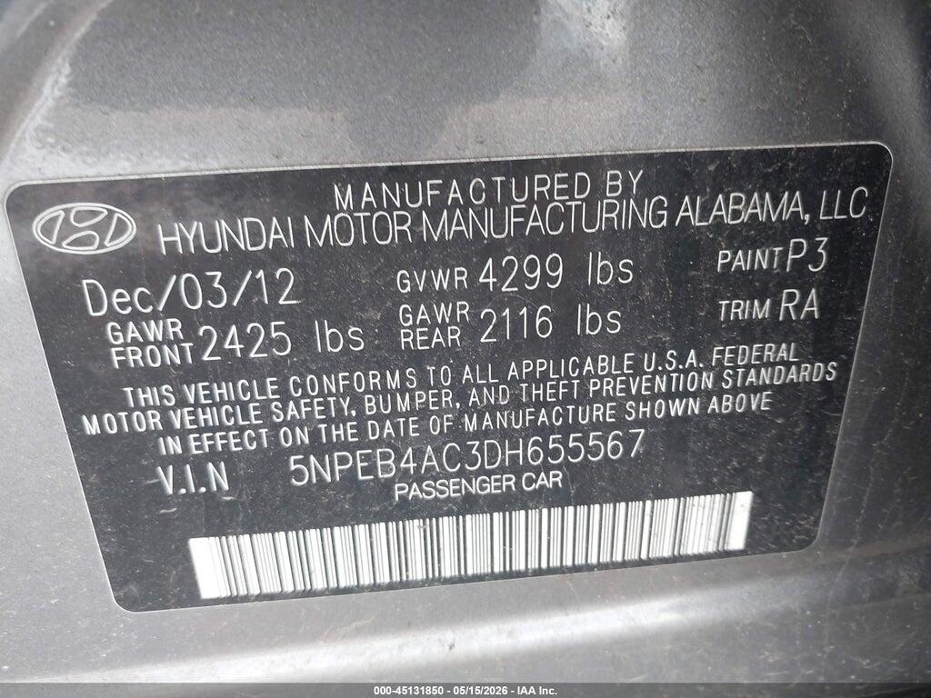 5NPEB4AC3DH655567 2013 HYUNDAI SONATA photo no. 9