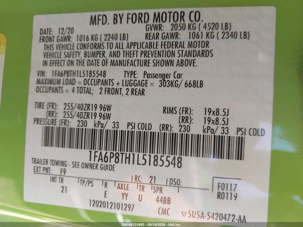 1FA6P8TH1L5185548 2020 FORD MUSTANG photo no. 9