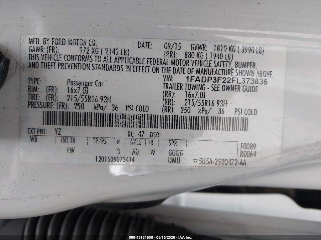 1FADP3F22FL373836 2015 FORD FOCUS photo no. 9