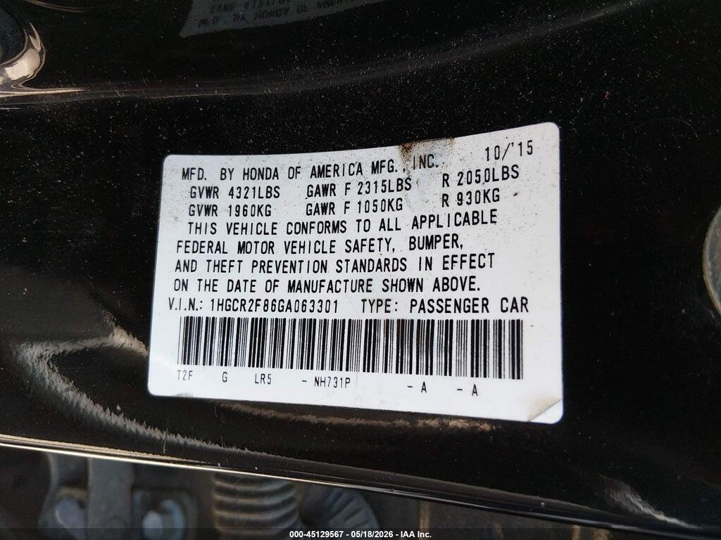 1HGCR2F86GA063301 2016 HONDA ACCORD photo no. 9