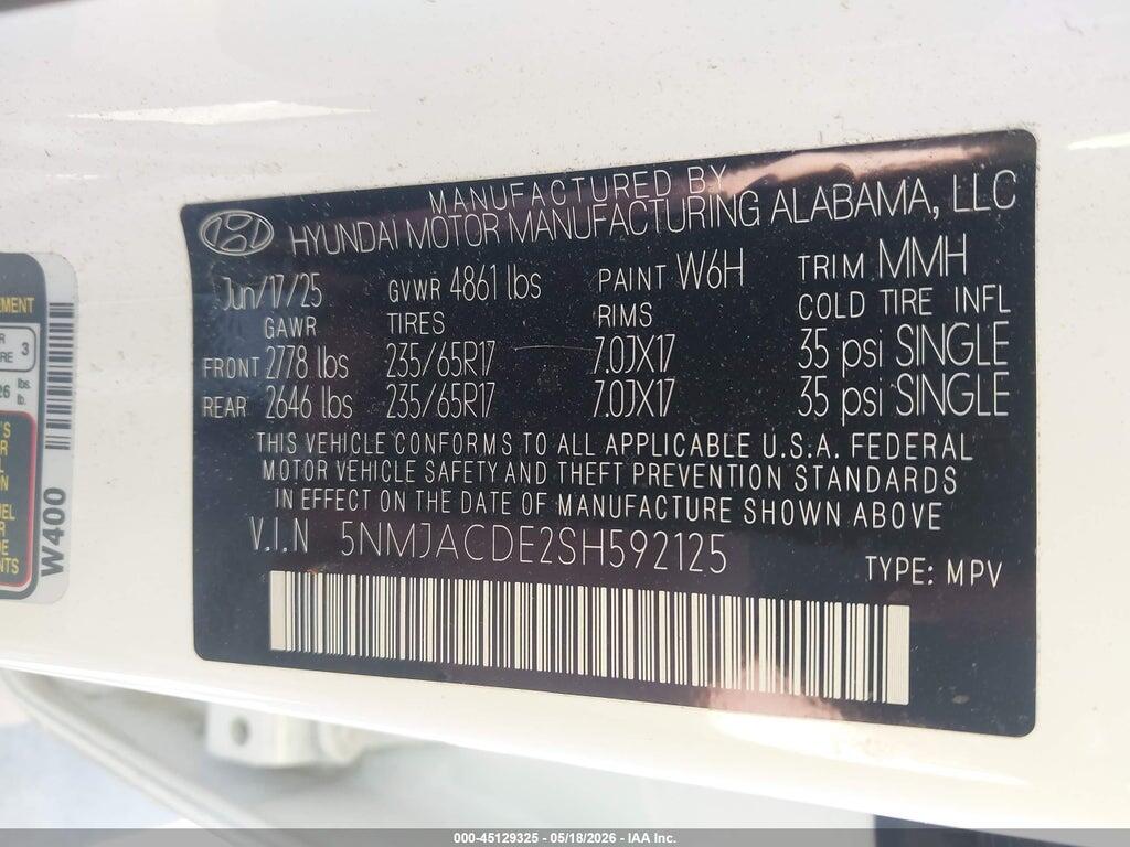 5NMJACDE2SH592125 2025 HYUNDAI TUCSON photo no. 9