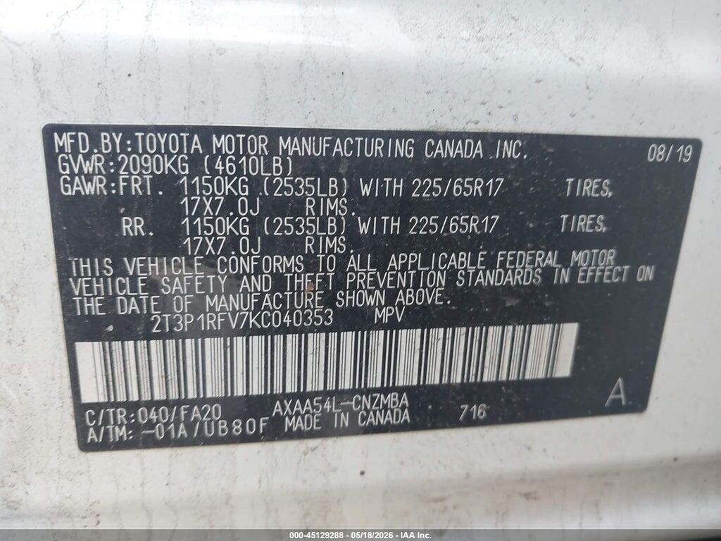 2T3P1RFV7KC040353 2019 TOYOTA RAV4 photo no. 9