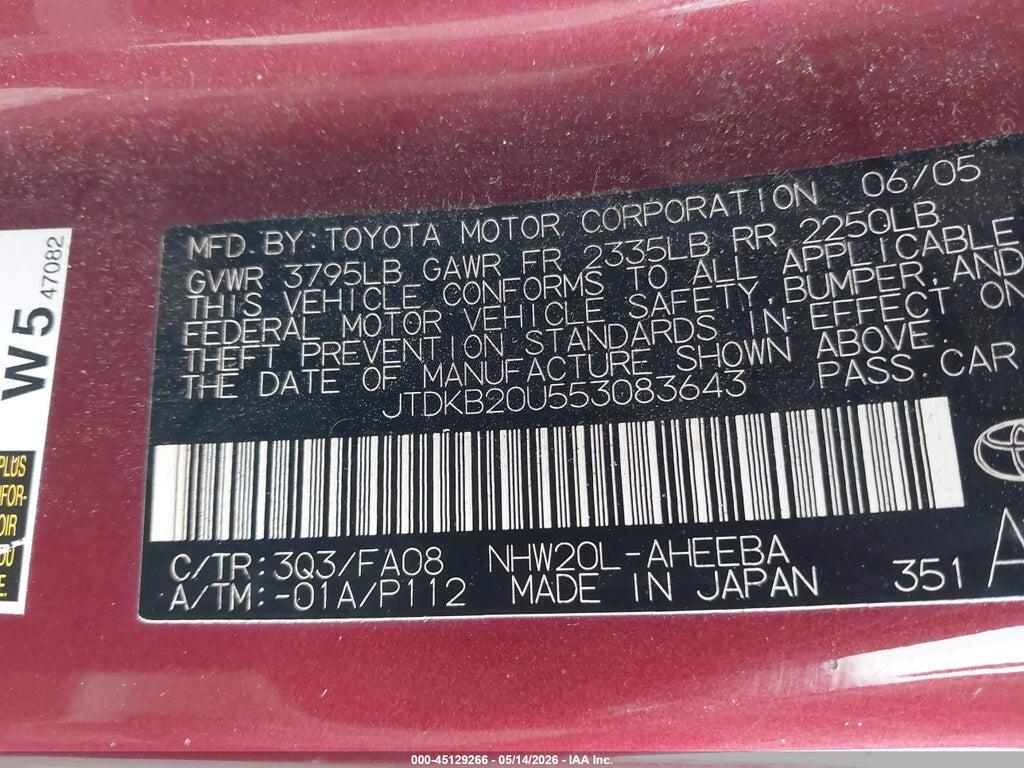 JTDKB20U553083643 2005 TOYOTA PRIUS photo no. 9