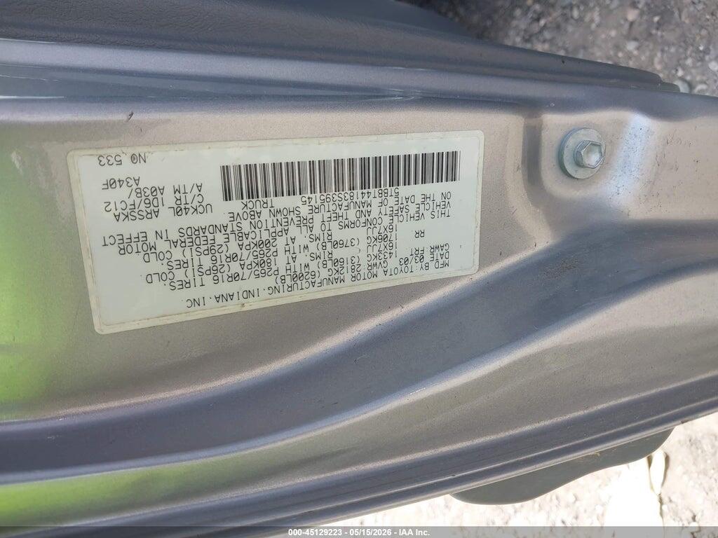 5TBBT44183S395145 2003 TOYOTA TUNDRA photo no. 9