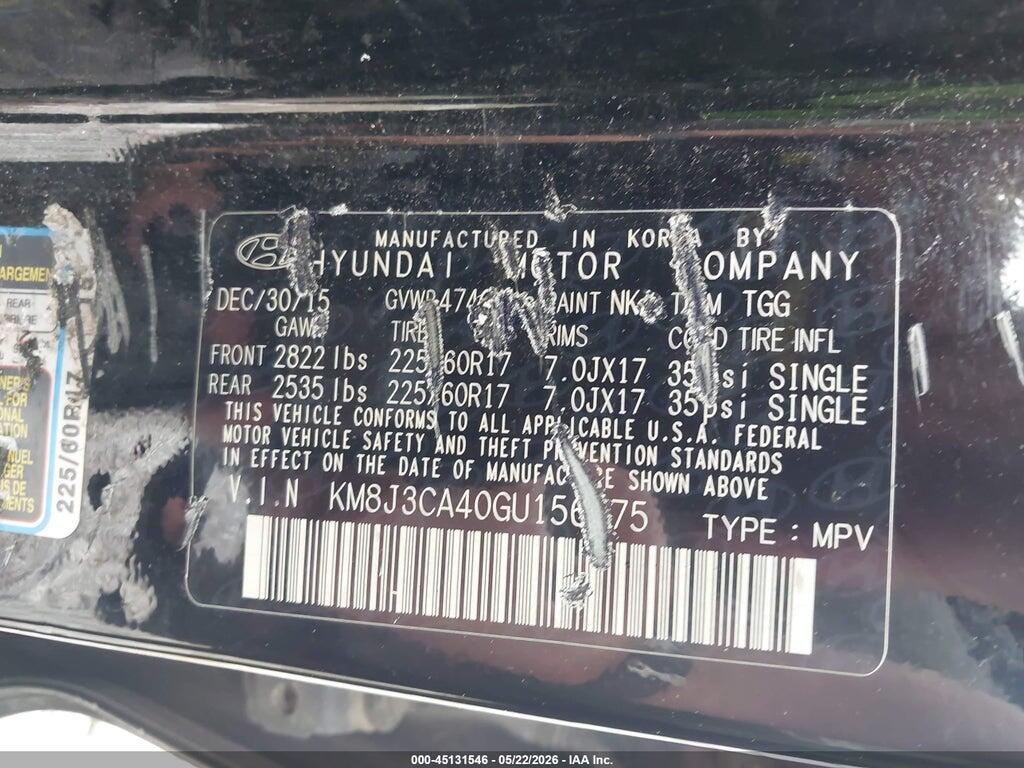 KM8J3CA40GU156875 2016 HYUNDAI TUCSON photo no. 9
