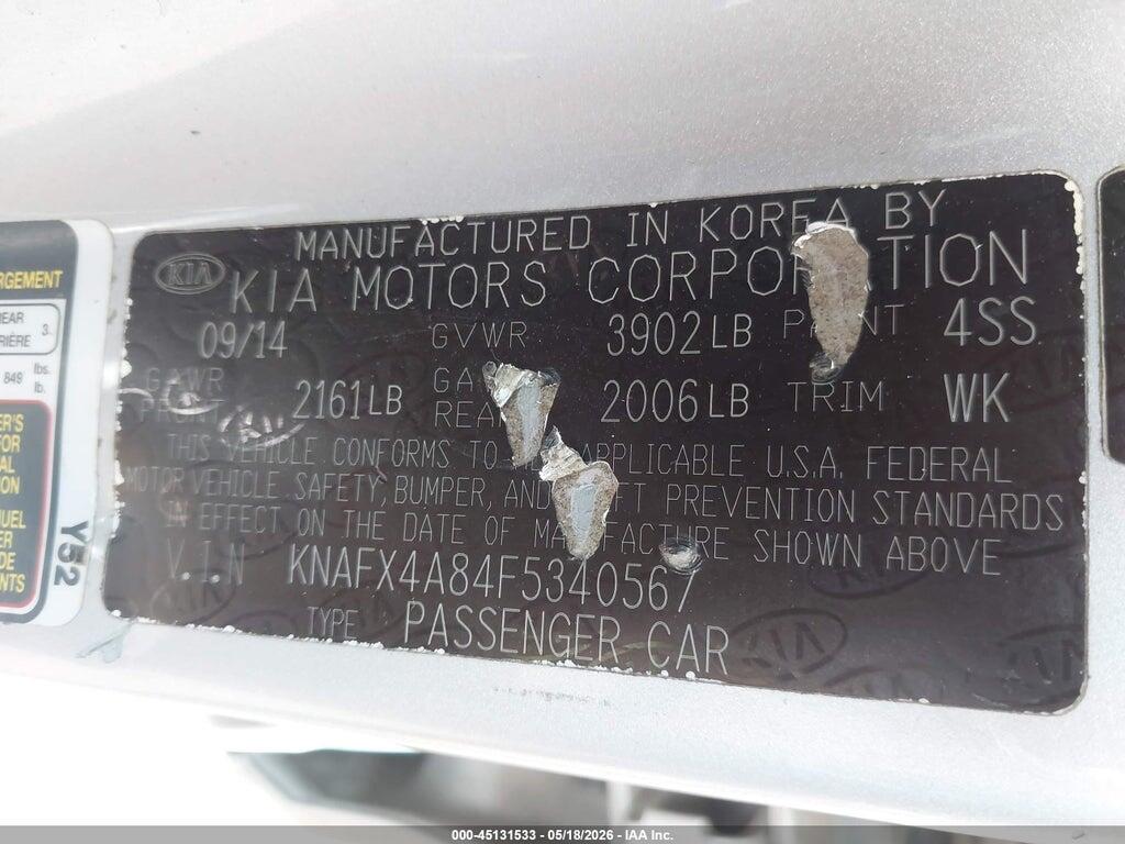 KNAFX4A84F5340567 2015 KIA FORTE photo no. 9