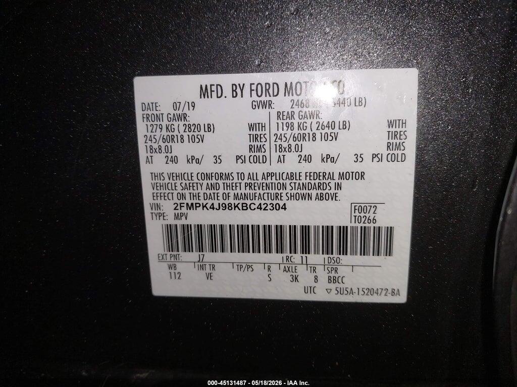 2FMPK4J98KBC42304 2019 FORD EDGE photo no. 9