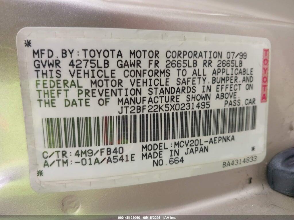JT2BF22K5X0231495 1999 TOYOTA CAMRY photo no. 9