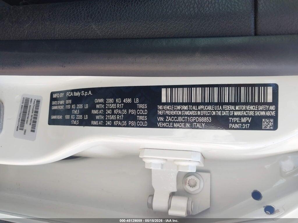 ZACCJBCT1GPD98853 2016 JEEP RENEGADE photo no. 9