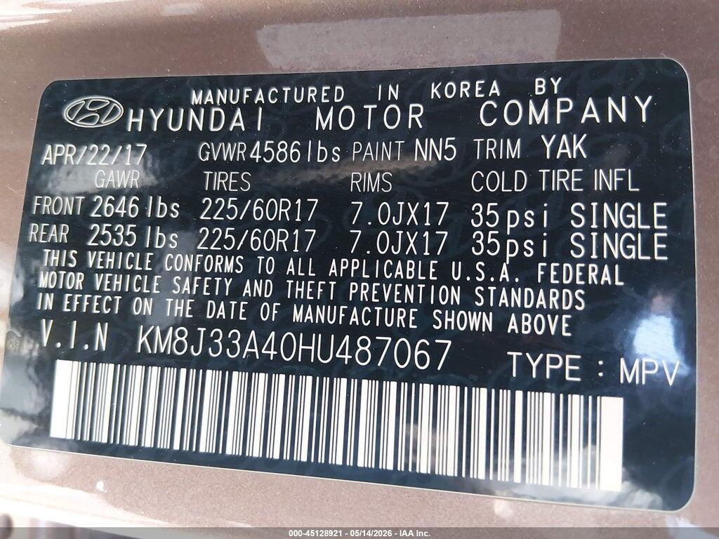 KM8J33A40HU487067 2017 HYUNDAI TUCSON photo no. 9
