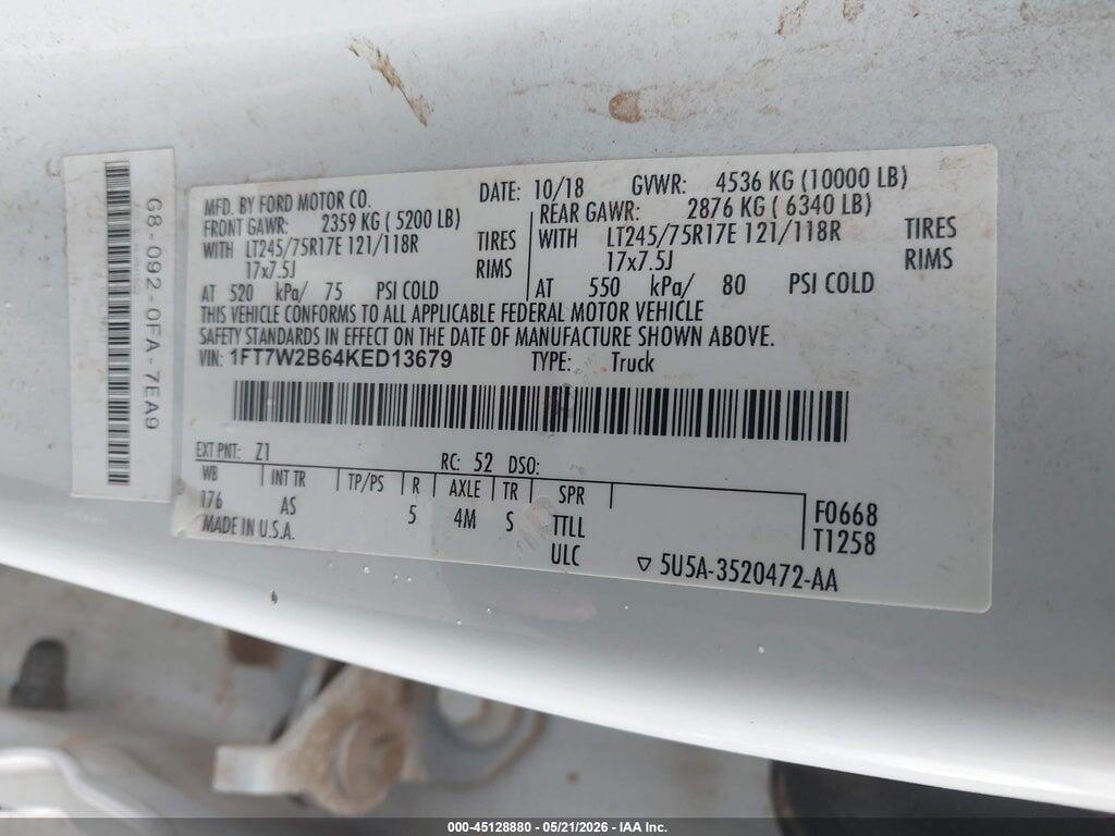 1FT7W2B64KED13679 2019 FORD F-250 photo no. 9