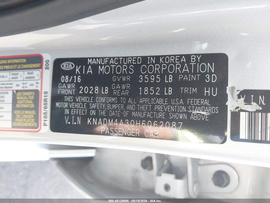 KNADM4A30H6062087 2017 KIA RIO photo no. 9