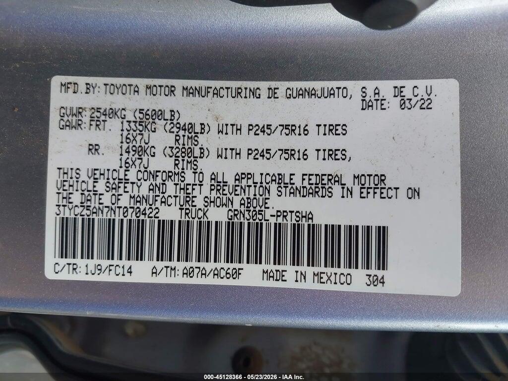 3TYCZ5AN7NT070422 2022 TOYOTA TACOMA photo no. 9