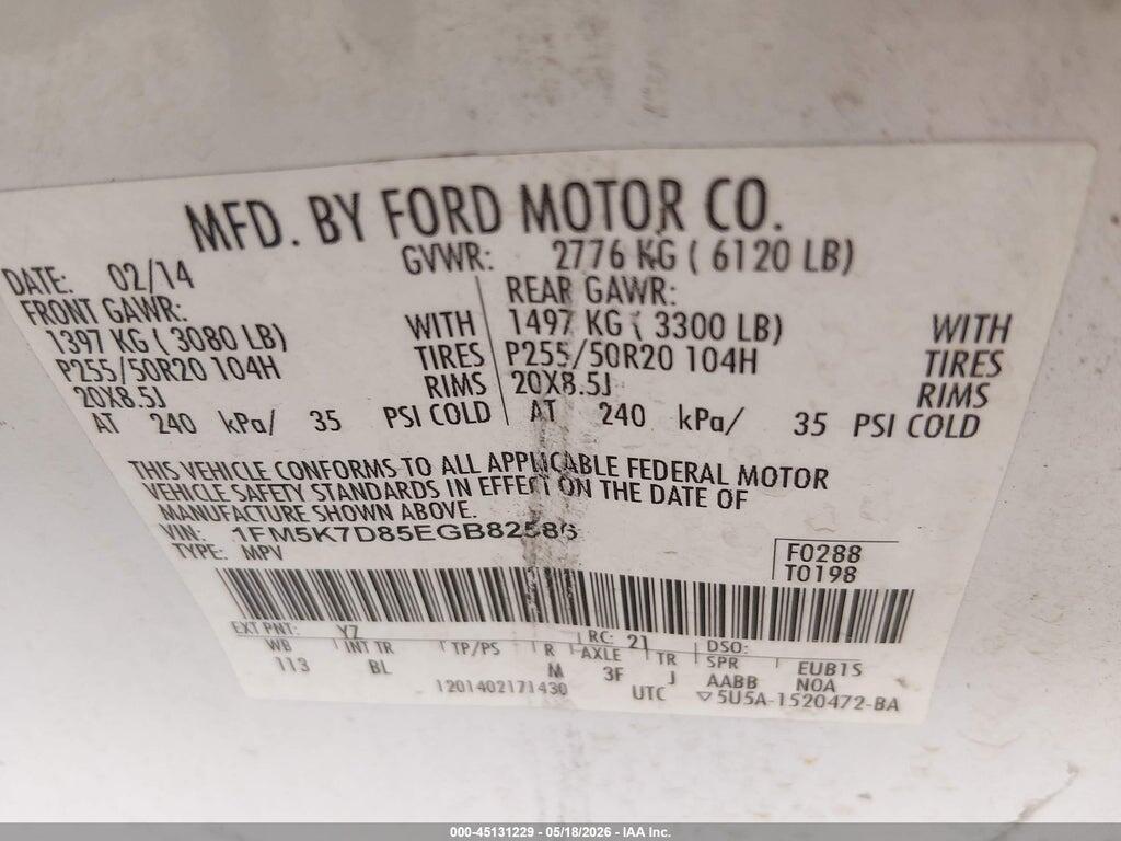 1FM5K7D85EGB82586 2014 FORD EXPLORER photo no. 9