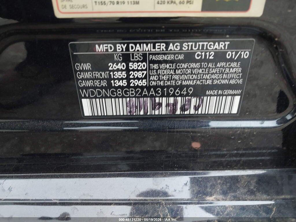 WDDNG8GB2AA319649 2010 MERCEDES-BENZ S 550 photo no. 9