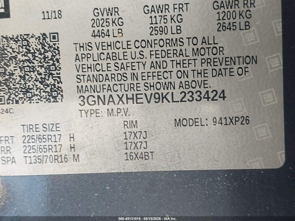 3GNAXHEV9KL233424 2019 CHEVROLET EQUINOX photo no. 9