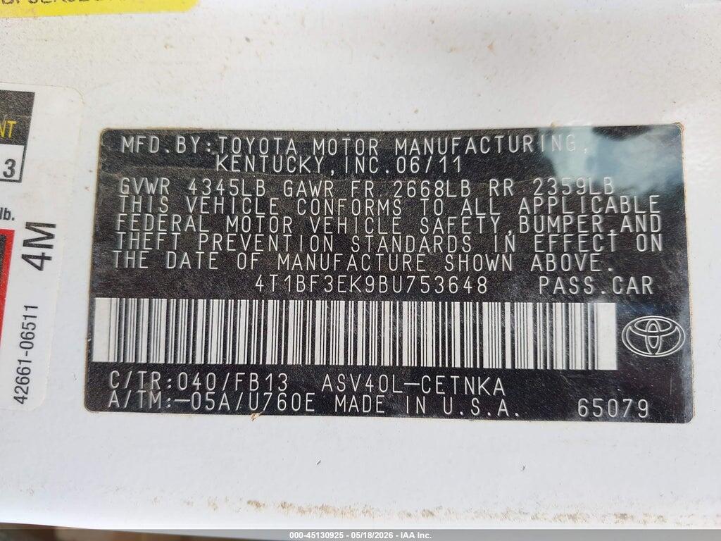 4T1BF3EK9BU753648 2011 TOYOTA CAMRY photo no. 9