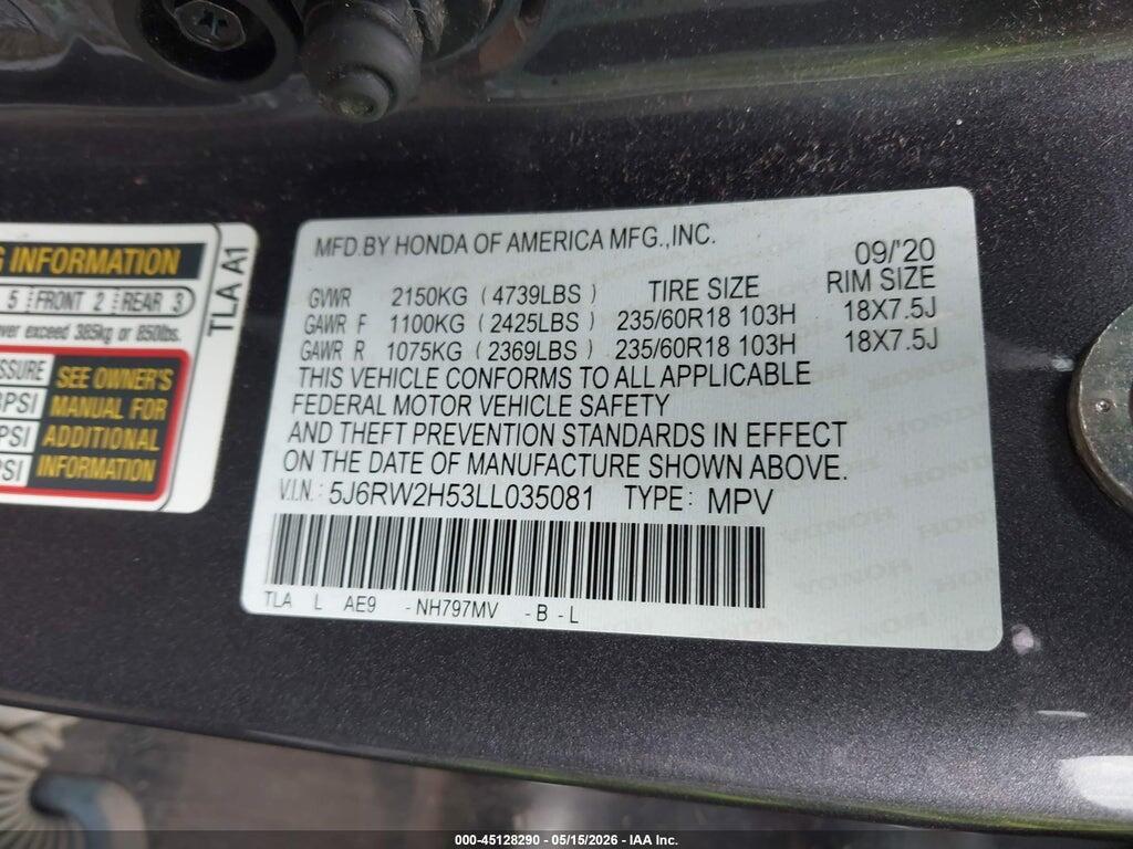 5J6RW2H53LL035081 2020 HONDA CR-V photo no. 9
