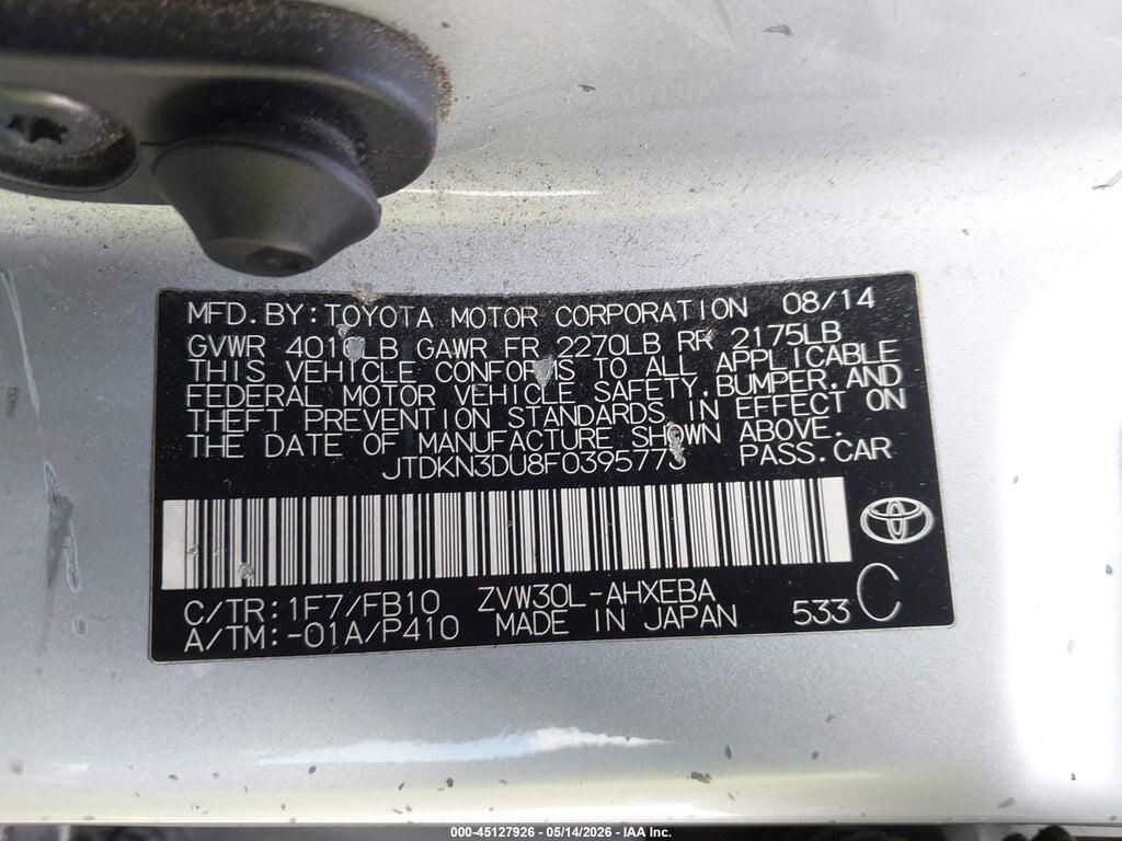 JTDKN3DU8F0395773 2015 TOYOTA PRIUS photo no. 9