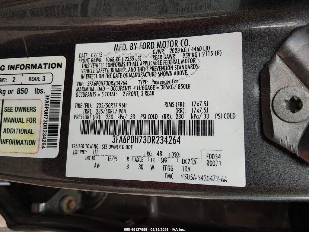 3FA6P0H73DR234264 2013 FORD FUSION photo no. 9