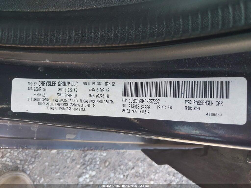 1C3CCBAB4CN257237 2012 CHRYSLER 200 photo no. 9