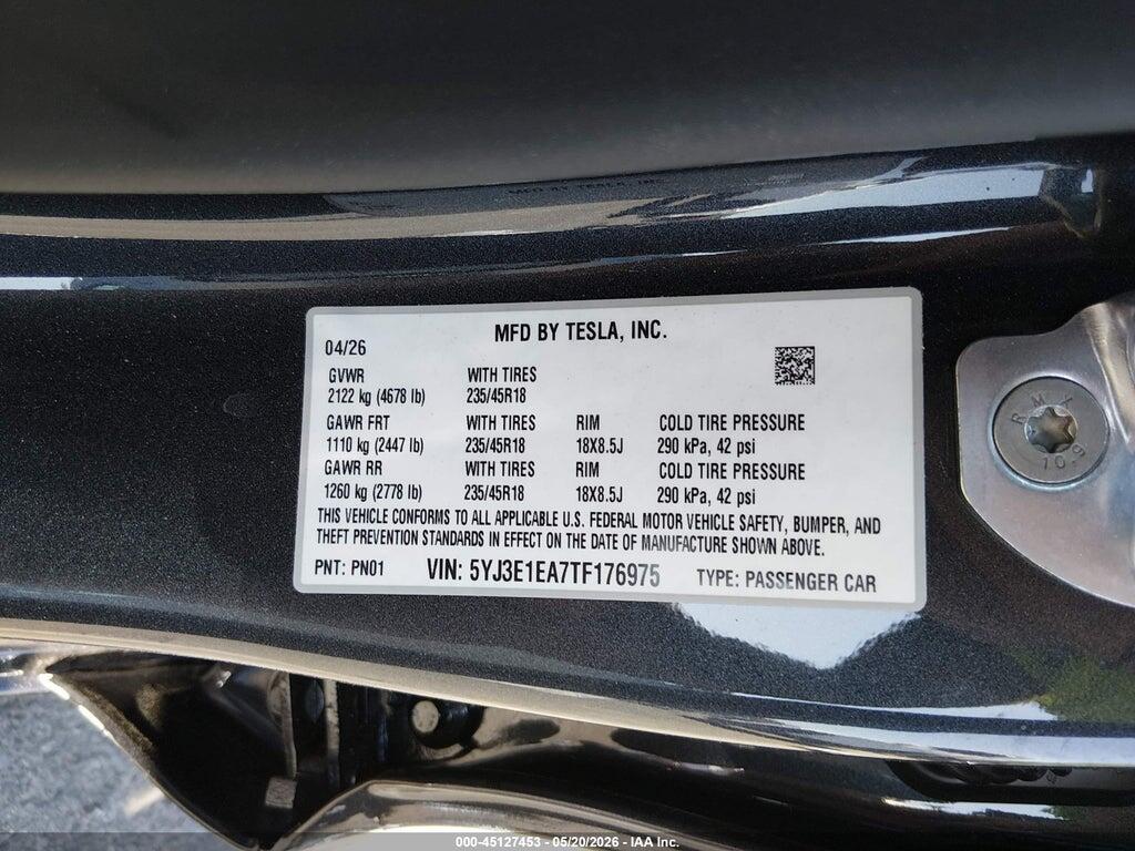 5YJ3E1EA7TF176975 2026 TESLA MODEL 3 photo no. 9