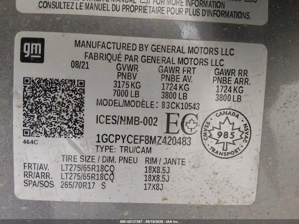 1GCPYCEF8MZ420483 2021 CHEVROLET SILVERADO 1500 photo no. 9