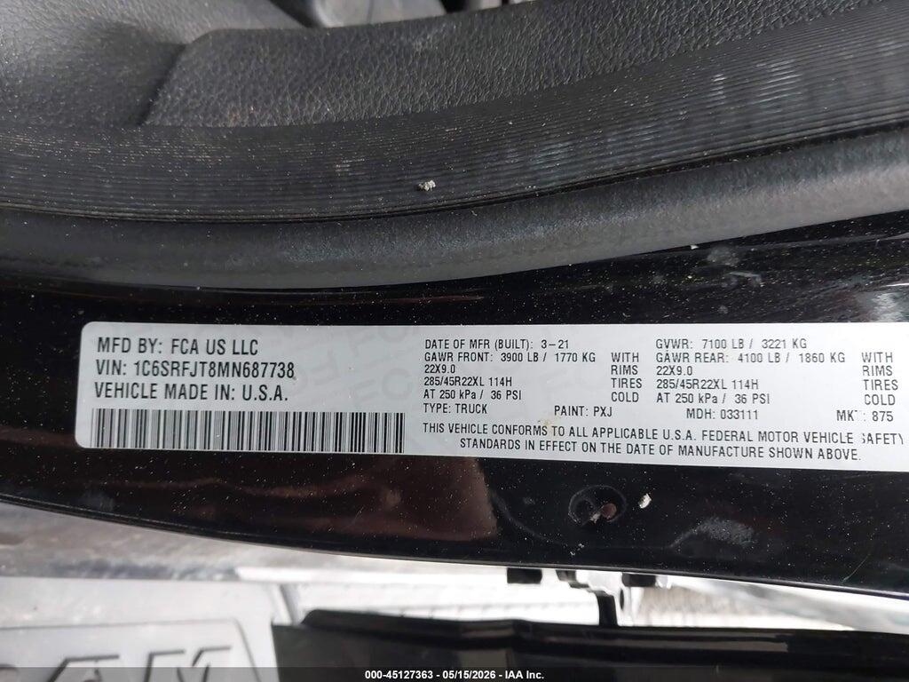 1C6SRFJT8MN687738 2021 RAM 1500 photo no. 9