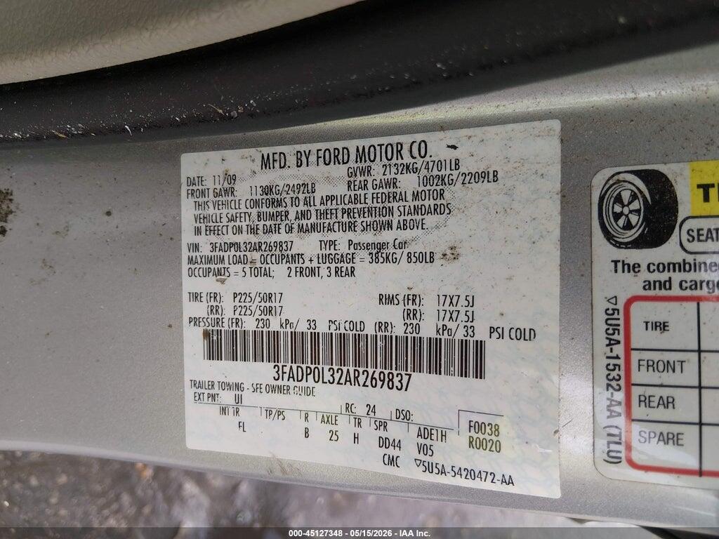 3FADP0L32AR269837 2010 FORD FUSION HYBRID photo no. 9