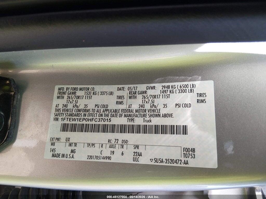 1FTEW1EP0HFC37015 2017 FORD F-150 photo no. 9