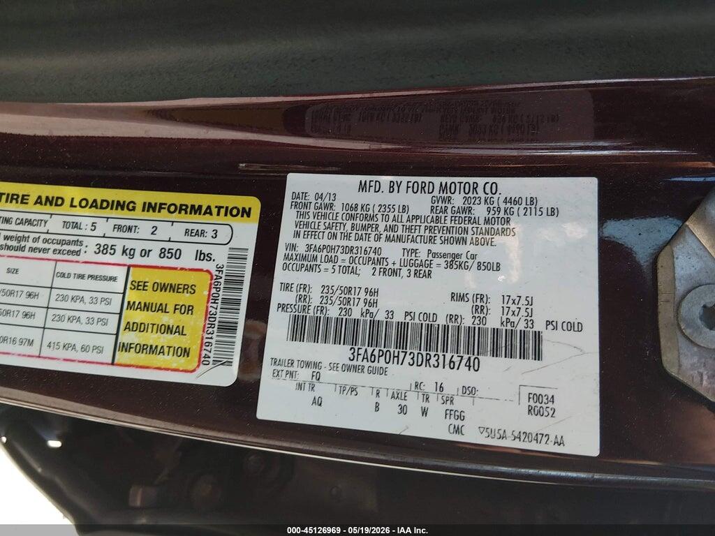 3FA6P0H73DR316740 2013 FORD FUSION photo no. 9