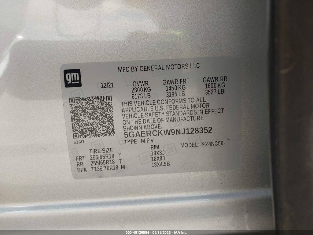 5GAERCKW9NJ128352 2022 BUICK ENCLAVE photo no. 9