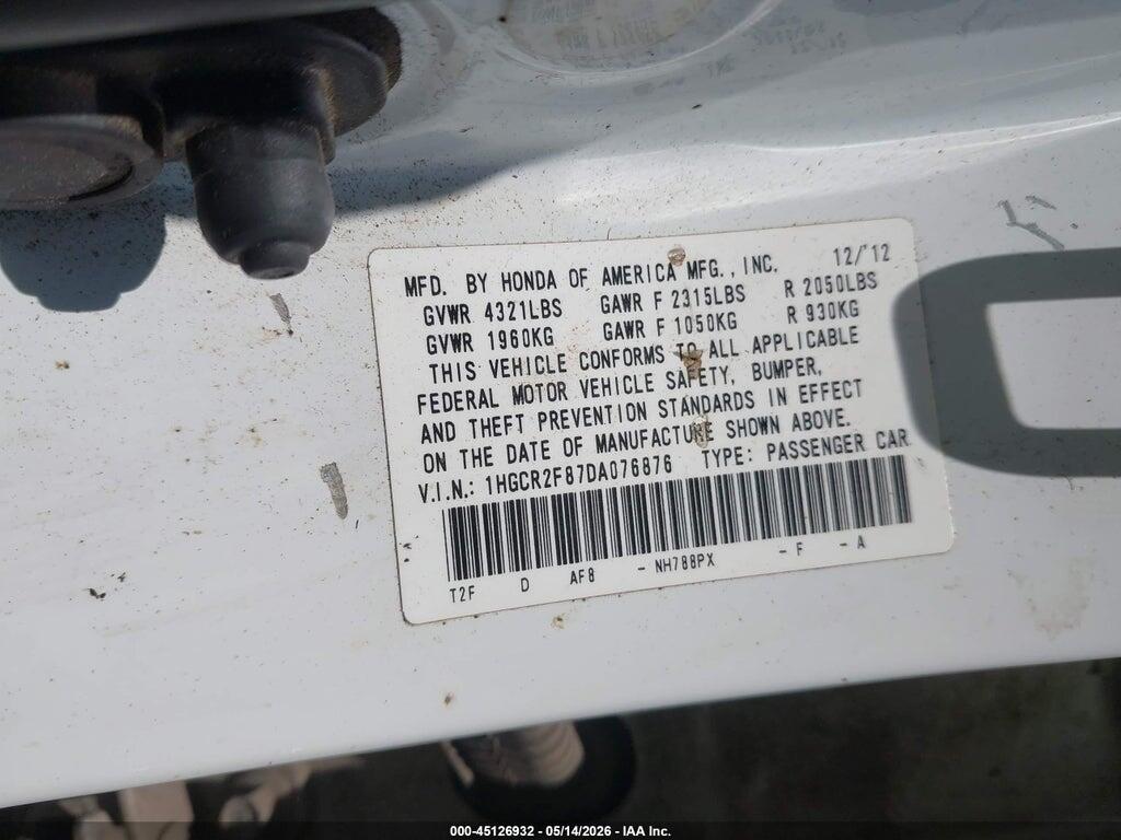 1HGCR2F87DA076876 2013 HONDA ACCORD photo no. 9