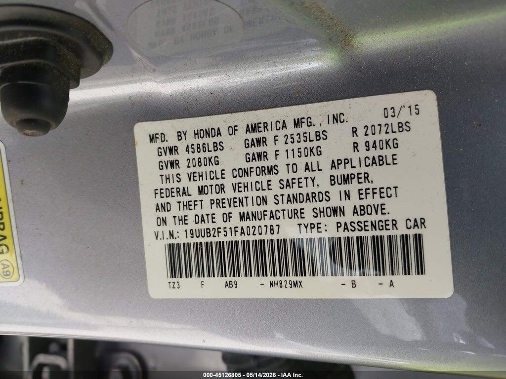 19UUB2F51FA020787 2015 ACURA TLX photo no. 9