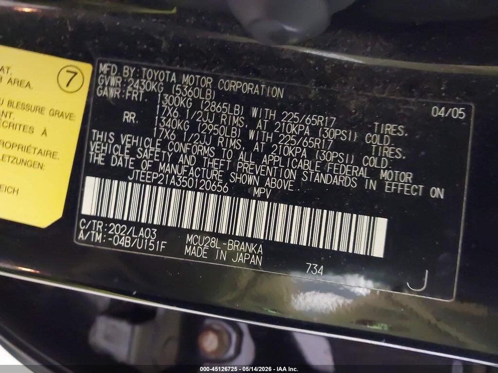 JTEEP21A350120656 2005 TOYOTA HIGHLANDER photo no. 9