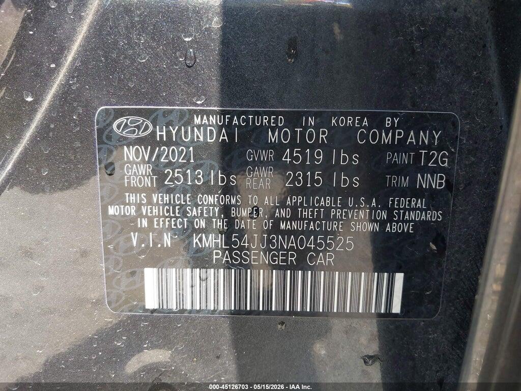 KMHL54JJ3NA045525 2022 HYUNDAI SONATA HYBRID photo no. 9