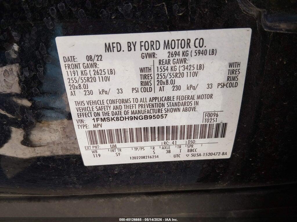 1FMSK8DH9NGB95057 2022 FORD EXPLORER photo no. 9
