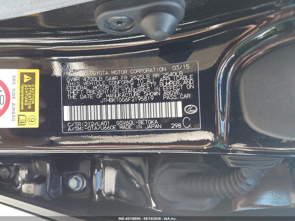 JTHBK1GG6F2195819 2015 LEXUS ES 350 photo no. 9