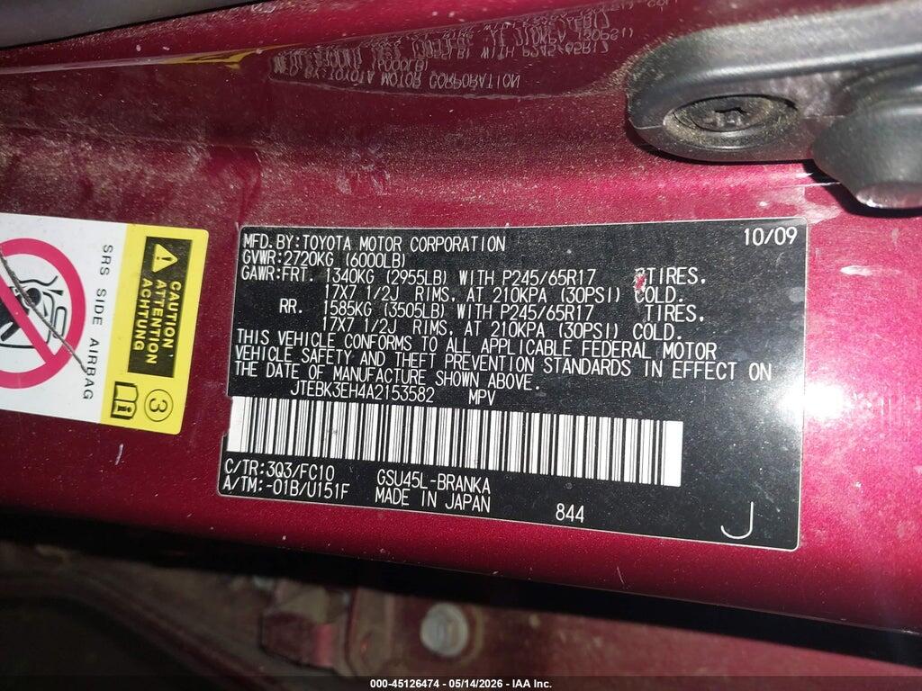 JTEBK3EH4A2153582 2010 TOYOTA HIGHLANDER photo no. 9