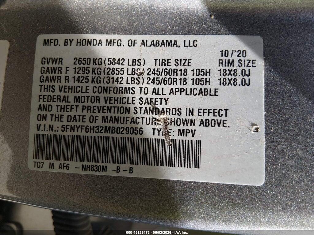 5FNYF6H32MB029056 2021 HONDA PILOT photo no. 9