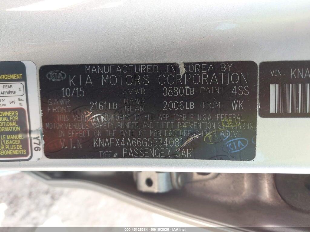 KNAFX4A66G5534081 2016 KIA FORTE photo no. 9