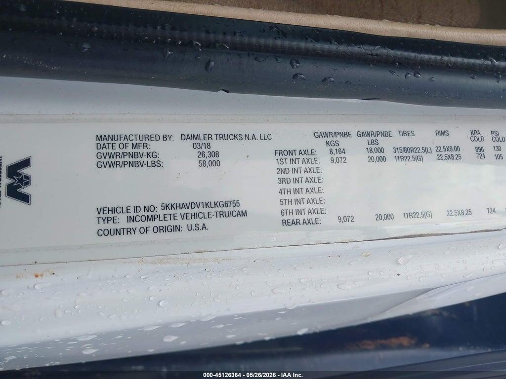 5KKHAVDV1KLKG6755 2019 WESTERN STAR 4700 SET FORWARD AXLE photo no. 9